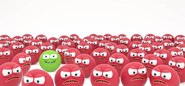 Happy and mad funny face character in crowd 3d render 3d illustration - Photo, Image