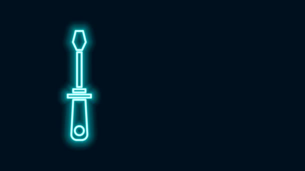 Linea neon luminosa Icona del cacciavite isolata su sfondo nero. Simbolo strumento di servizio. Animazione grafica 4K Video motion - Filmati, video
