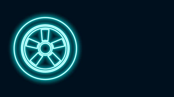 Ragyogó neon vonal Autó kerék ikon elszigetelt fekete háttér. 4K Videó mozgás grafikus animáció - Felvétel, videó