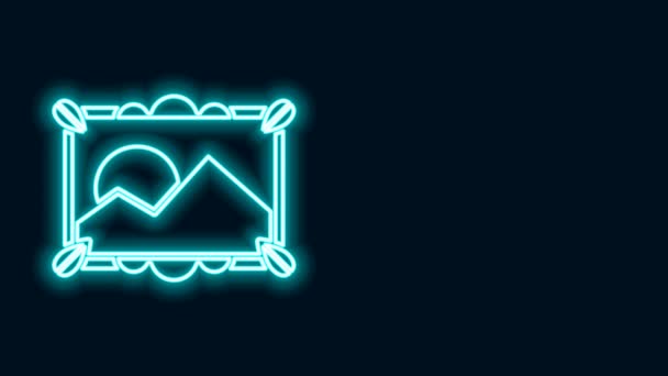 Glowing neon line Picture landscape icon isolated on black background. 4K Video motion graphic animation - Footage, Video