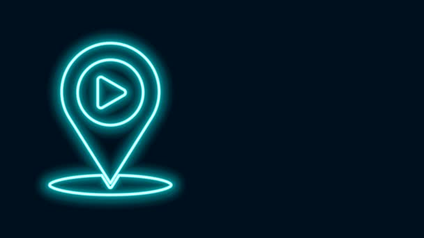 Ragyogó neon vonal Digitális média játék pin helyét ikon elszigetelt fekete háttérrel. 4K Videó mozgás grafikus animáció - Felvétel, videó