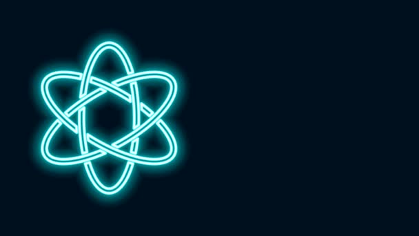 Parlayan neon hattı Atom simgesi siyah arkaplanda izole edildi. Bilimin, eğitimin, nükleer fiziğin, bilimsel araştırmaların sembolü. 4K Video hareketli grafik canlandırması - Video, Çekim