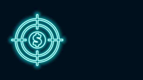 Ligne lumineuse au néon Cible avec icône symbole dollar isolé sur fond noir. Icône cible d'investissement. Concept d'entreprise réussi. Espèces ou argent. Animation graphique de mouvement vidéo 4K - Séquence, vidéo