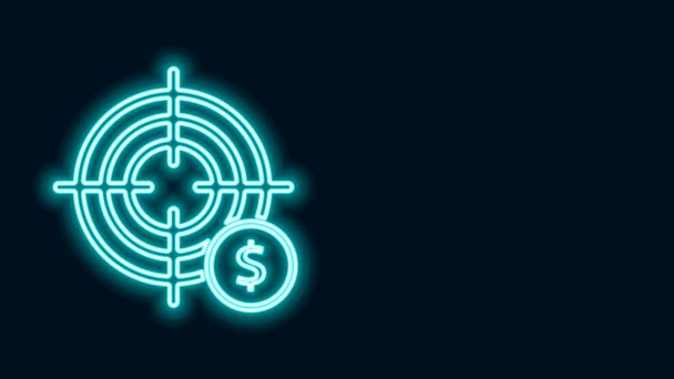 Linha de néon brilhante Alvo com ícone de símbolo de dólar isolado no fundo preto. Ícone alvo de investimento. Conceito de negócio bem sucedido. Dinheiro ou dinheiro. Animação gráfica em movimento de vídeo 4K - Filmagem, Vídeo