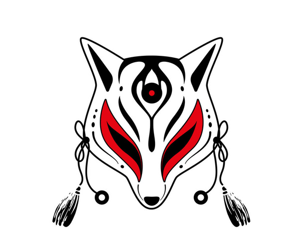 Traditional japanese kitsune mask vector icon illustration isolated on  white background. Flat cute cartoon style kitsune mask. Sticker vector art  kitsune fox mask. Kitsune in simple minimal style Stock Vector