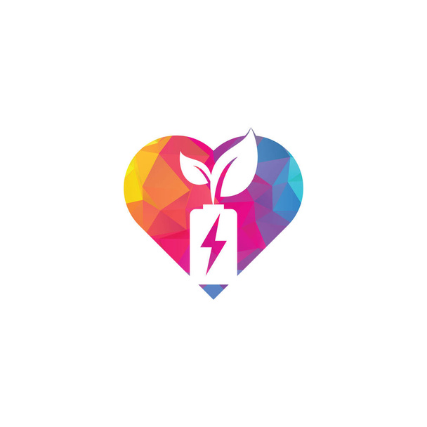 Μπαταρία αφήνει καρδιά σχήμα έννοια διάνυσμα σχεδιασμό λογότυπο. Πρότυπο λογότυπου στοιχείου σχεδίασης συμβόλων φυσικής ενέργειας μπαταρίας και φύλλων - Διάνυσμα, εικόνα