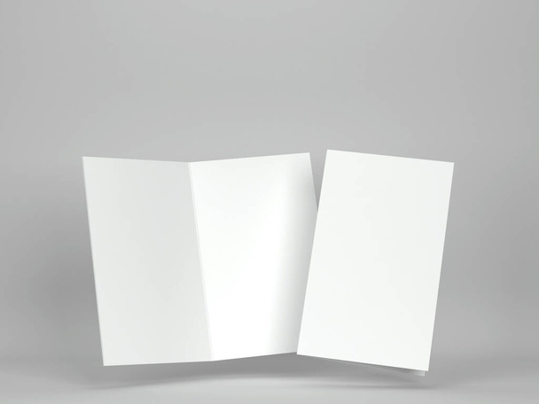 Blank greeting card or brochure mockup. 3d illustration on gray background  - Fotoğraf, Görsel
