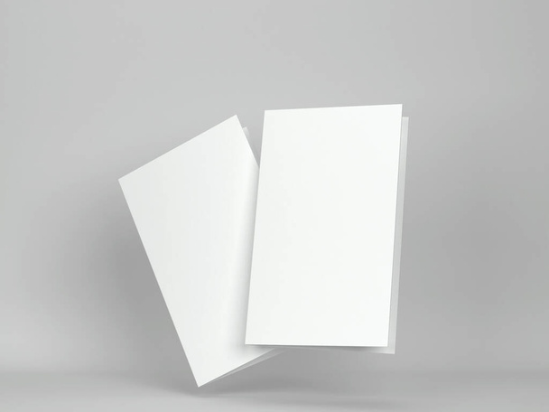 Blank greeting card or brochure mockup. 3d illustration on gray background  - Photo, Image