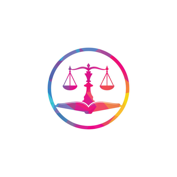 Projekt logo edukacji prawniczej. Waga wektorowa i kombinacja logo otwartej księgi. - Wektor, obraz