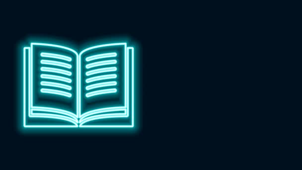 Ligne lumineuse néon Ouvrir l'icône du livre isolé sur fond noir. Animation graphique de mouvement vidéo 4K - Séquence, vidéo