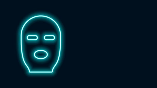 Linha de néon brilhante ícone de máscara ladrão isolado no fundo preto. Máscara de bandido, criminoso. Animação gráfica em movimento de vídeo 4K - Filmagem, Vídeo