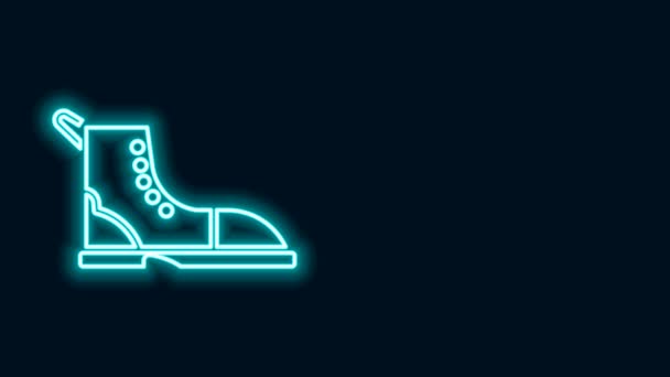 Ragyogó neon vonal Túrázás boot ikon elszigetelt fekete alapon. 4K Videó mozgás grafikus animáció - Felvétel, videó