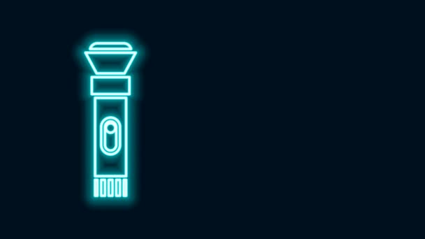 Glowing neon line Flashlight icon isolated on black background. 4K Video motion graphic animation - Footage, Video
