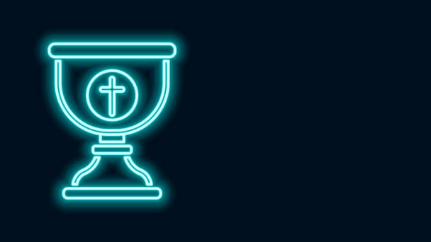Zářící neonová linie křesťanský kalich ikona izolované na černém pozadí. Ikona křesťanství. Veselé Velikonoce. Grafická animace pohybu videa 4K - Záběry, video