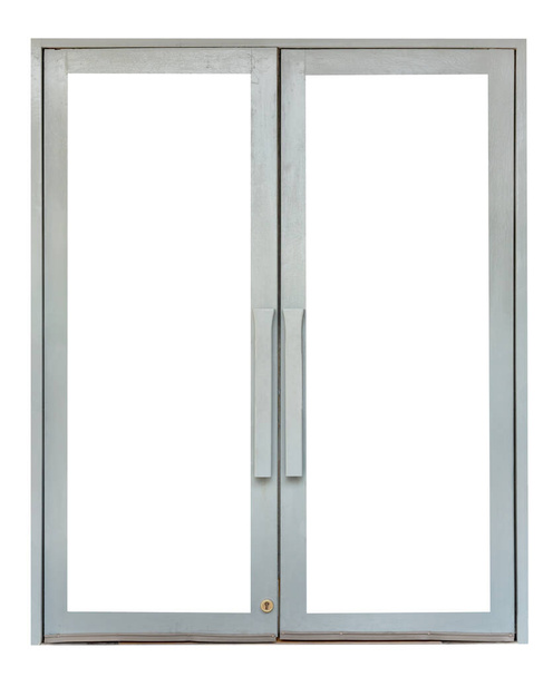 szare drewniane drzwi izolowane na białym tle, ścieżka wycinania - Zdjęcie, obraz