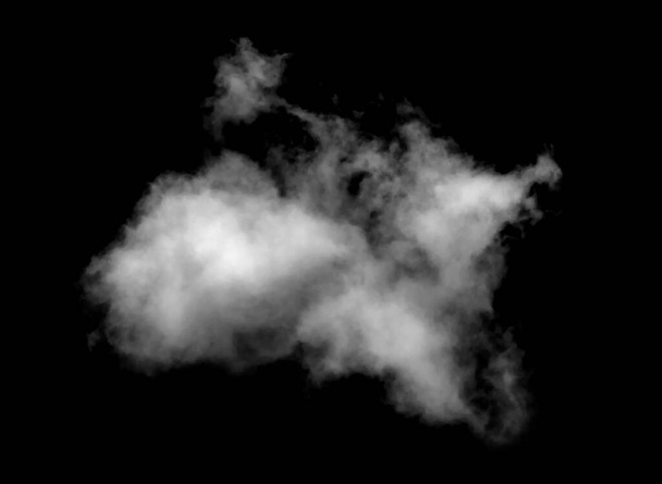 Nube blanca aislada sobre fondo negro, humo texturizado, cepillo effec - Foto, Imagen