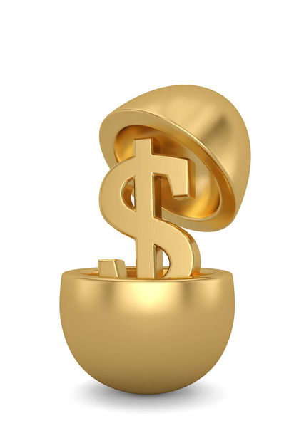 Gold dollar sign hatched from golden egg, 3D rendering. 3D illustration. - Φωτογραφία, εικόνα