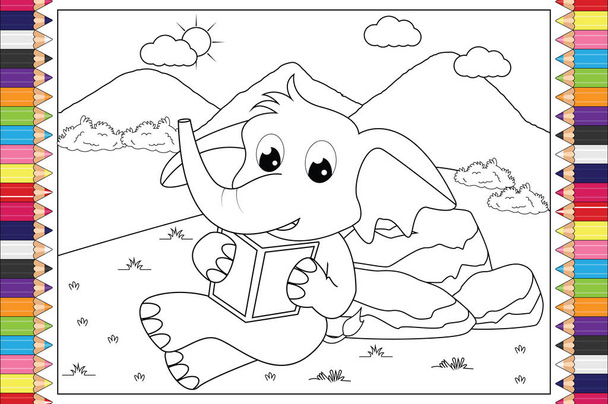 zbarvení roztomilé sloní zvíře kreslené pro děti, jednoduchý vektorový ilustrace - Vektor, obrázek