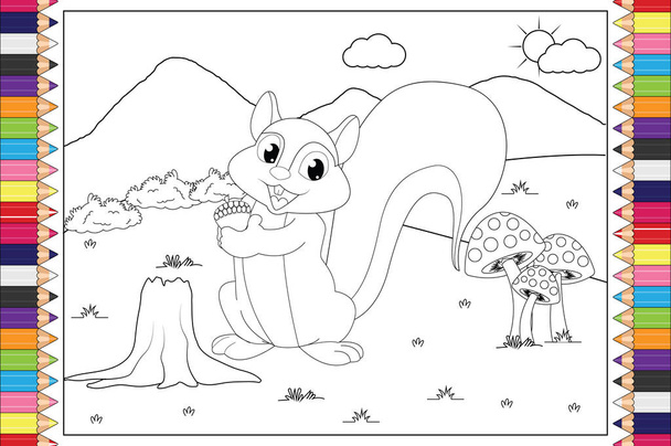 zbarvení roztomilé veverka zvířecí kreslené pro děti, jednoduchý vektorový ilustrace - Vektor, obrázek