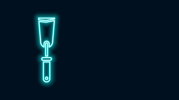 Leuchtende Neon-Linie Putty Messer Symbol isoliert auf schwarzem Hintergrund. Spachtelreparaturwerkzeug. Instrumente abnehmen oder bemalen. 4K Video Motion Grafik Animation - Filmmaterial, Video