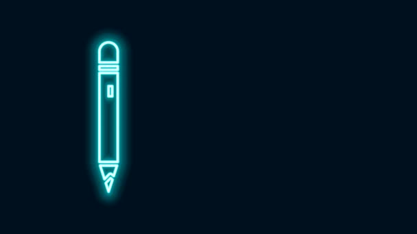 Ragyogó neon vonal Ceruza radír ikon elszigetelt fekete alapon. Rajzoló és oktatási eszközök. Iskolai iroda szimbólum. 4K Videó mozgás grafikus animáció - Felvétel, videó