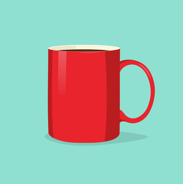 Vector rote Tasse oder Tasse Kaffee oder Tee isoliert auf dem blauen Hintergrund - Vektor, Bild