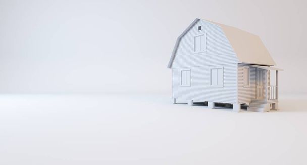 Izolovaný bílý dřevěný dům. 3d vykreslit. Dům bez textury - Fotografie, Obrázek