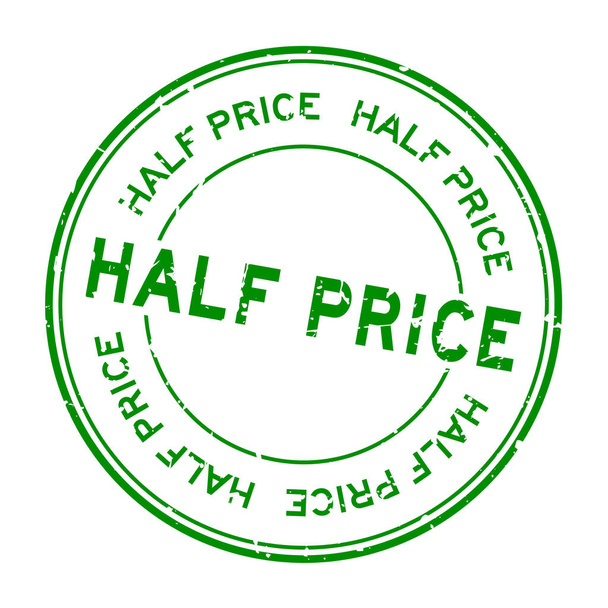Grunge green half price word round rubber seal stamp auf weißem Hintergrund - Vektor, Bild