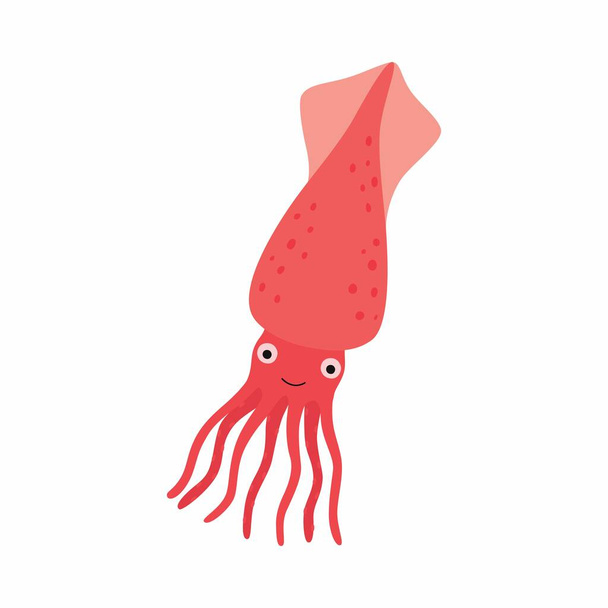Tintenfisch Tier Cartoon-Figur isoliert auf weißem Hintergrund. - Vektor, Bild
