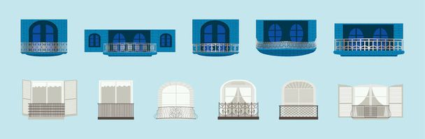 ensemble de modèle de conception d'icône de dessin animé de balcon avec divers modèles. illustration vectorielle isolée sur fond bleu - Vecteur, image