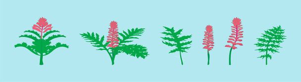 illustrazione floreale con fiori d'acanto e foglie. Vettoriale piante dei cartoni animati isolato su sfondo blu. - Vettoriali, immagini