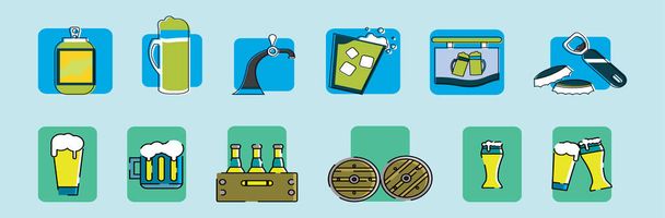 set of beer cartoon icon design template with various models. vector illustration isolated on blue background - Vektori, kuva