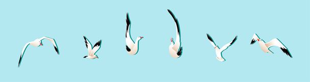 a set of albatross bird is flying icon design template with various models. vector illustration isolated on blue - Vector, Image
