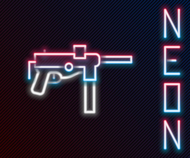 Leuchtende neonfarbene Maschinenpistole M3, Fettpistolensymbol isoliert auf schwarzem Hintergrund. Buntes Rahmenkonzept. Vektor. - Vektor, Bild