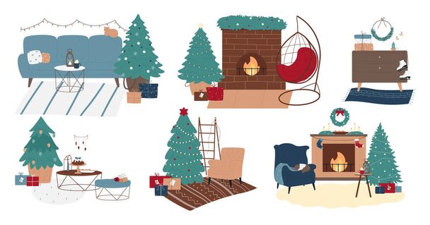 クリスマスの家の装飾、クリスマスのお祝いのためのインテリア - ベクター画像