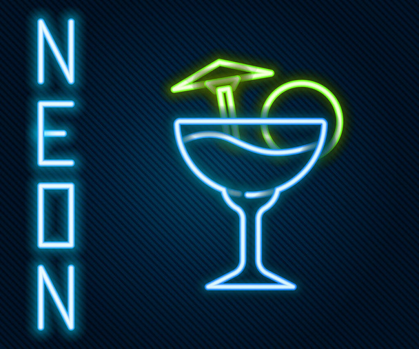 Hehkuva neon line Cocktail ja alkoholijuoma sateenvarjo kuvake eristetty mustalla pohjalla. Värikäs ääriviivat käsite. Vektori. - Vektori, kuva