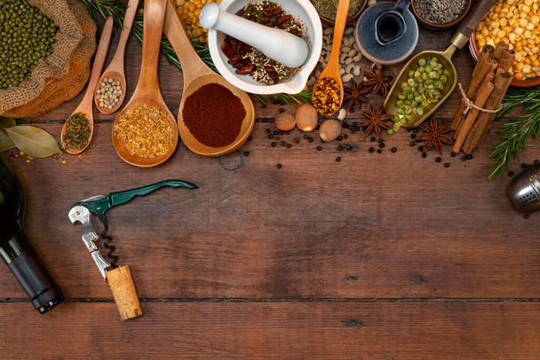 Cooking spices and herbs with space for text. - 写真・画像