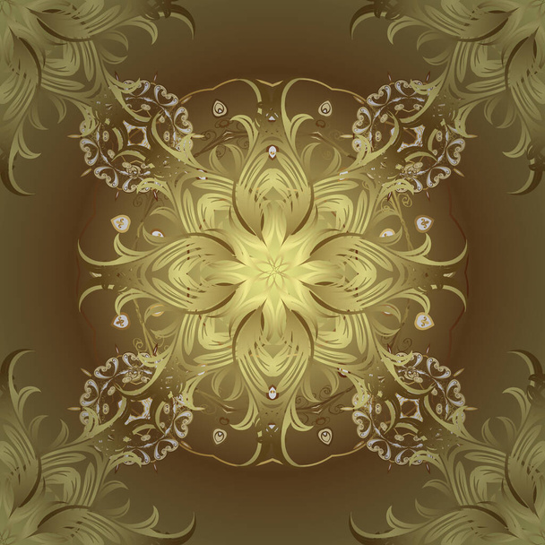 Floral pattern. Seamless vector background. Sketch baroque, damask. Golden elements on neutral and brown colors. Stylish graphic pattern. - Vector, afbeelding