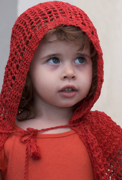 holčička v červené jezdecké kapuce oblečení - Fotografie, Obrázek