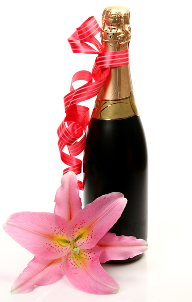 Champagne and pink lily - Φωτογραφία, εικόνα