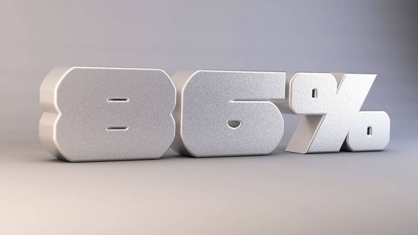 86 percent 3d metal text isolated on white, 3d render illustration - Photo, Image