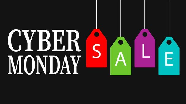 Cyber Monday Sale word made of colorful tags isolated on black background - Вектор, зображення
