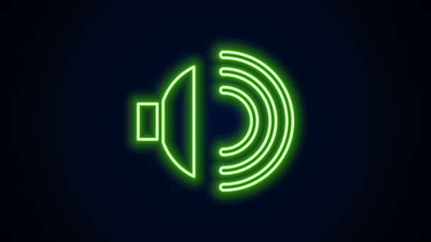 Gloeiende neon lijn Speaker volume, audio voice sound symbool, media muziek pictogram geïsoleerd op zwarte achtergrond. 4K Video motion grafische animatie - Video