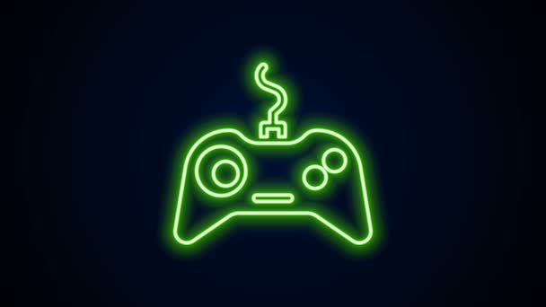 Parlayan neon hattı Gamepad simgesi siyah arkaplanda izole edildi. Oyun kontrolörü. 4K Video hareketli grafik canlandırması - Video, Çekim