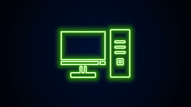 ネオンラインの拡大黒の背景に隔離されたコンピュータのモニターアイコン。PCコンポーネントのサイン。4Kビデオモーショングラフィックアニメーション - 映像、動画