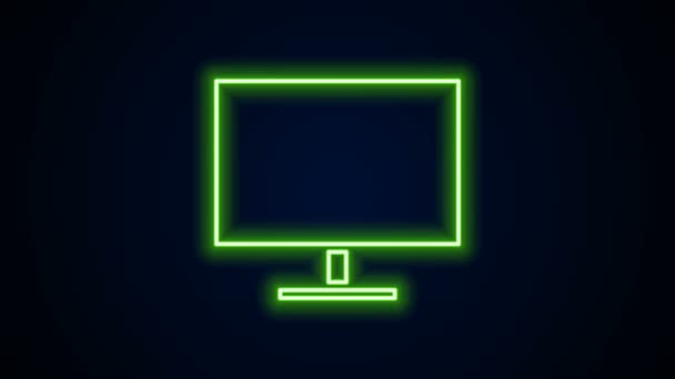 Zářící neonová čára Ikona monitoru počítače izolovaná na černém pozadí. Elektronické zařízení. Přední pohled. Grafická animace pohybu videa 4K - Záběry, video