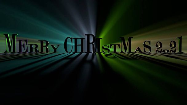 Vrolijk kerstfeest en nieuwjaar Thema, 3D tekst of letters samen met Multicolor verspreiden en verlichten van lichtstralen in verschillende kleuren, 3D Tekst animatie - Foto, afbeelding