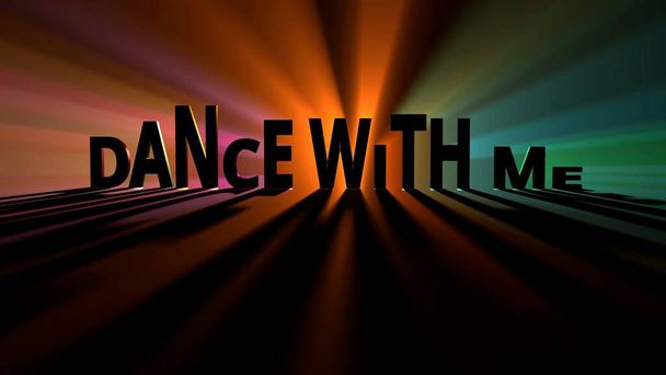 Baile conmigo, texto en 3D de palabras o alfabetos junto con Multicolor difusión y movimiento de rayos de luz en diferentes colores, 3D Render - Foto, Imagen
