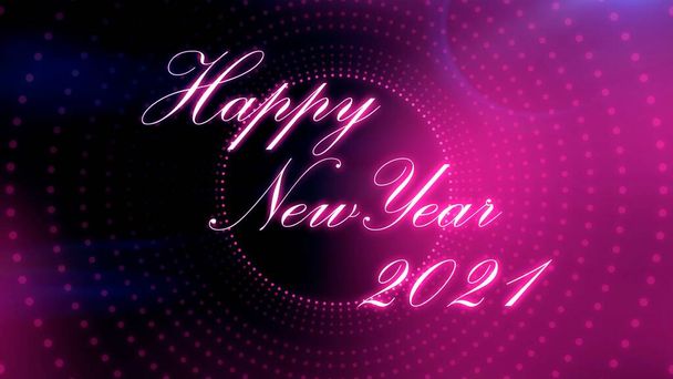 Szczęśliwego Nowego Roku prezentacja z tekstem 3D i iluzji świetlnych w tle, obchody nowego roku - Zdjęcie, obraz
