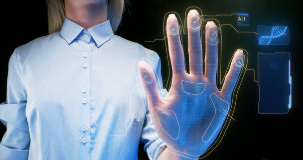 Crop woman passing biometric authentication - Photo, Image